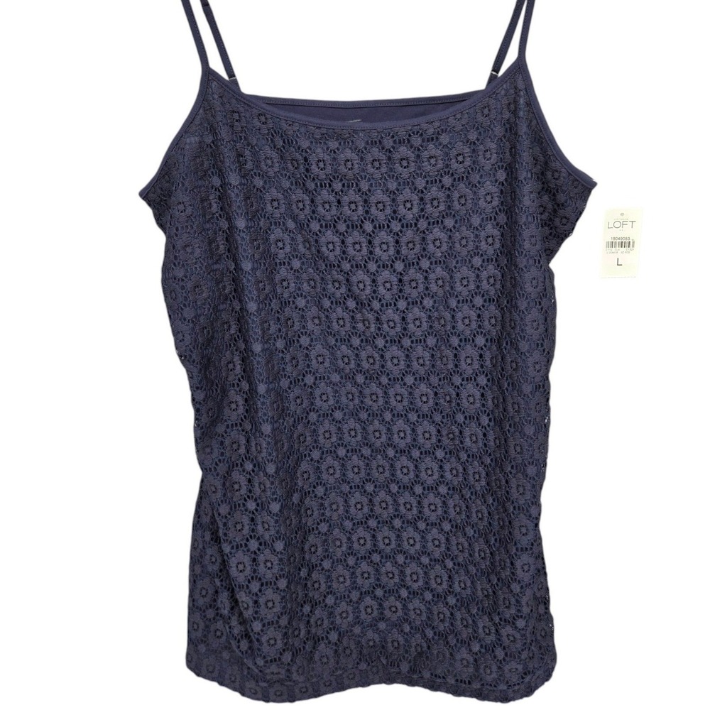 LOFT NWT Size L Navy Lace Back Camisole Tank Top Adjustable Spaghetti Straps